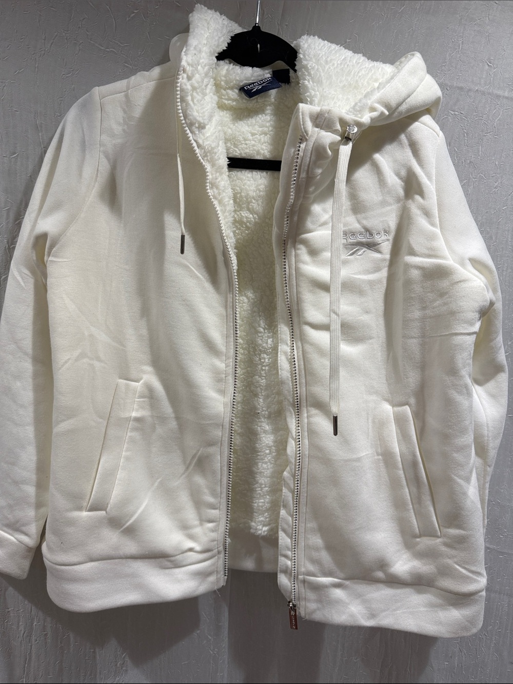 Reebok Women's Cream Sherpa-Lined Zip Hoodie Jacket
